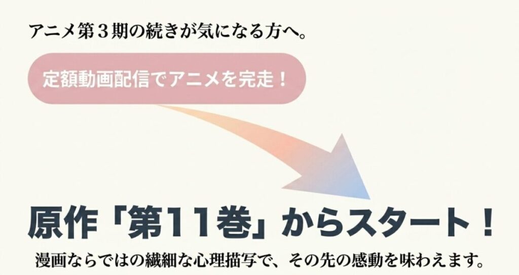 君に届け：アニメ第3期の続きが気になる方へ。定額動画配信でアニメを完走したら、原作「第11巻」からスタート！漫画ならではの繊細な心理描写で、その先の感動を味わえます。