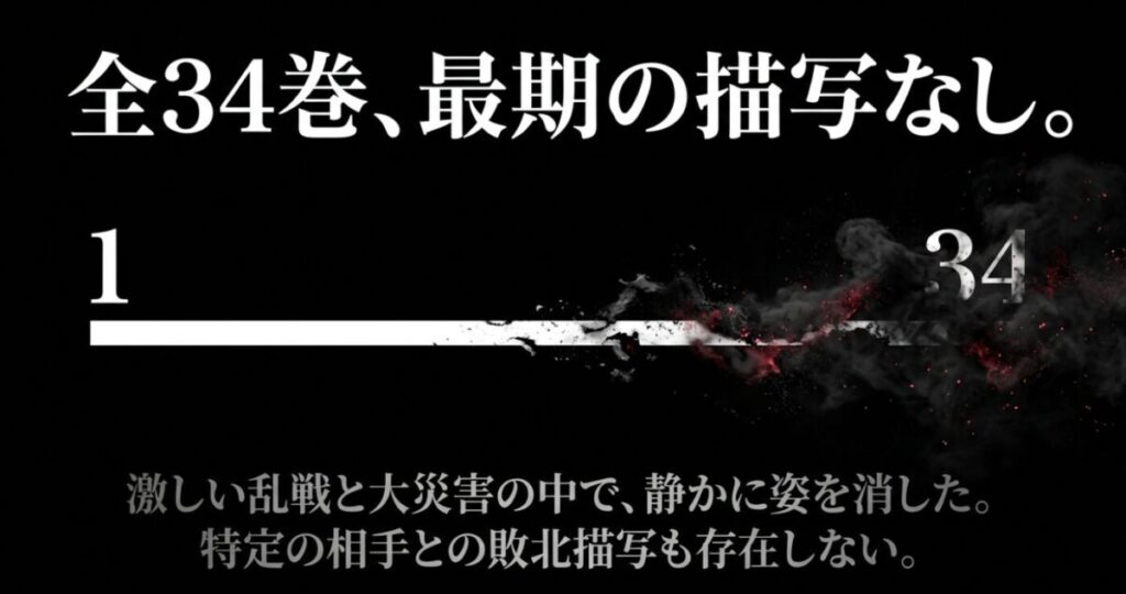 コミックス全34巻において、リツは特定の相手との敗北描写もなく大災害の中で静かに姿を消したことの解説