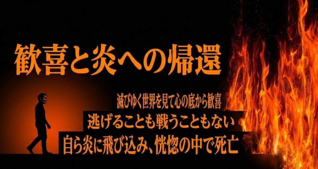 滅びゆく世界を見て心の底から歓喜し、逃げも戦いもせず自ら炎に飛び込み、恍惚の中で死亡するヨナの最期