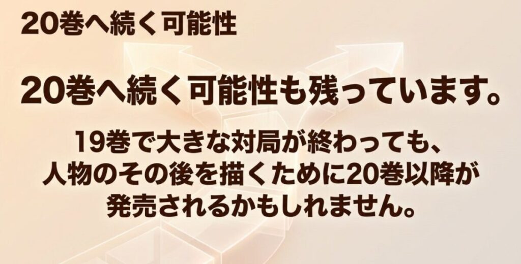 19巻で大きな対局が終わっても人物のその後を描く20巻以降が刊行される可能性